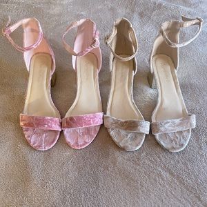 Pink/Nude Crushed Velvet Gold Heel